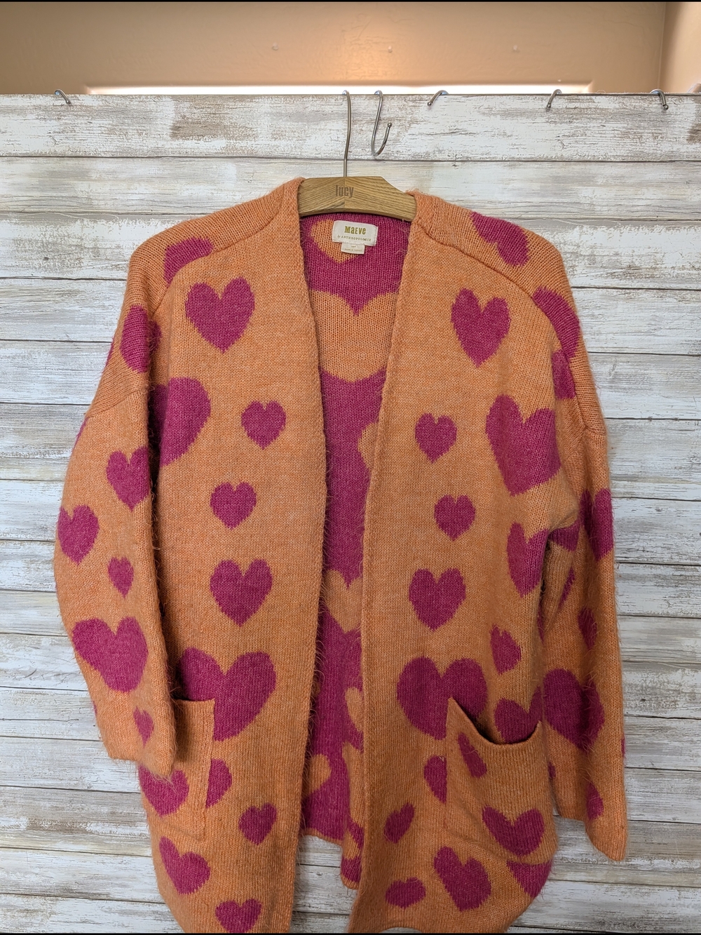 Anthropologie Maeve Orange and Magenta Heart Cardigan